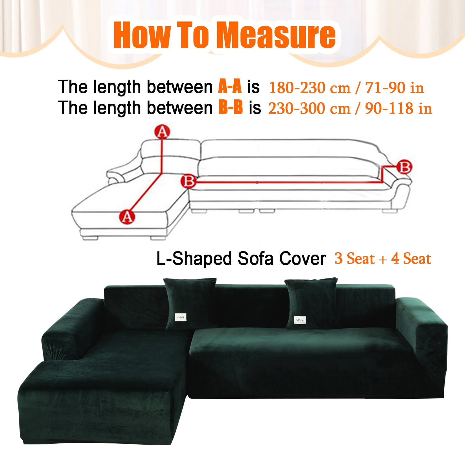 Eurhowing Velvet L-Shaped Sectional Sofa Cover with 4 Pillowcases, Stretch Soft Couch Slipcovers 3 Seater+4 Seater, Sofa Furniture Protector, Dark Green