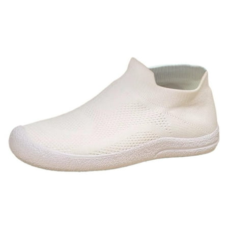 OJSFQUFP Womens Comfort Sneakers Ladies Flyweaving Mesh Sports Casual Socks Shoes Breathable Plus Size Lightweight Running Shoes Sneakers Casual Shoes Leather Flats for Women White 39