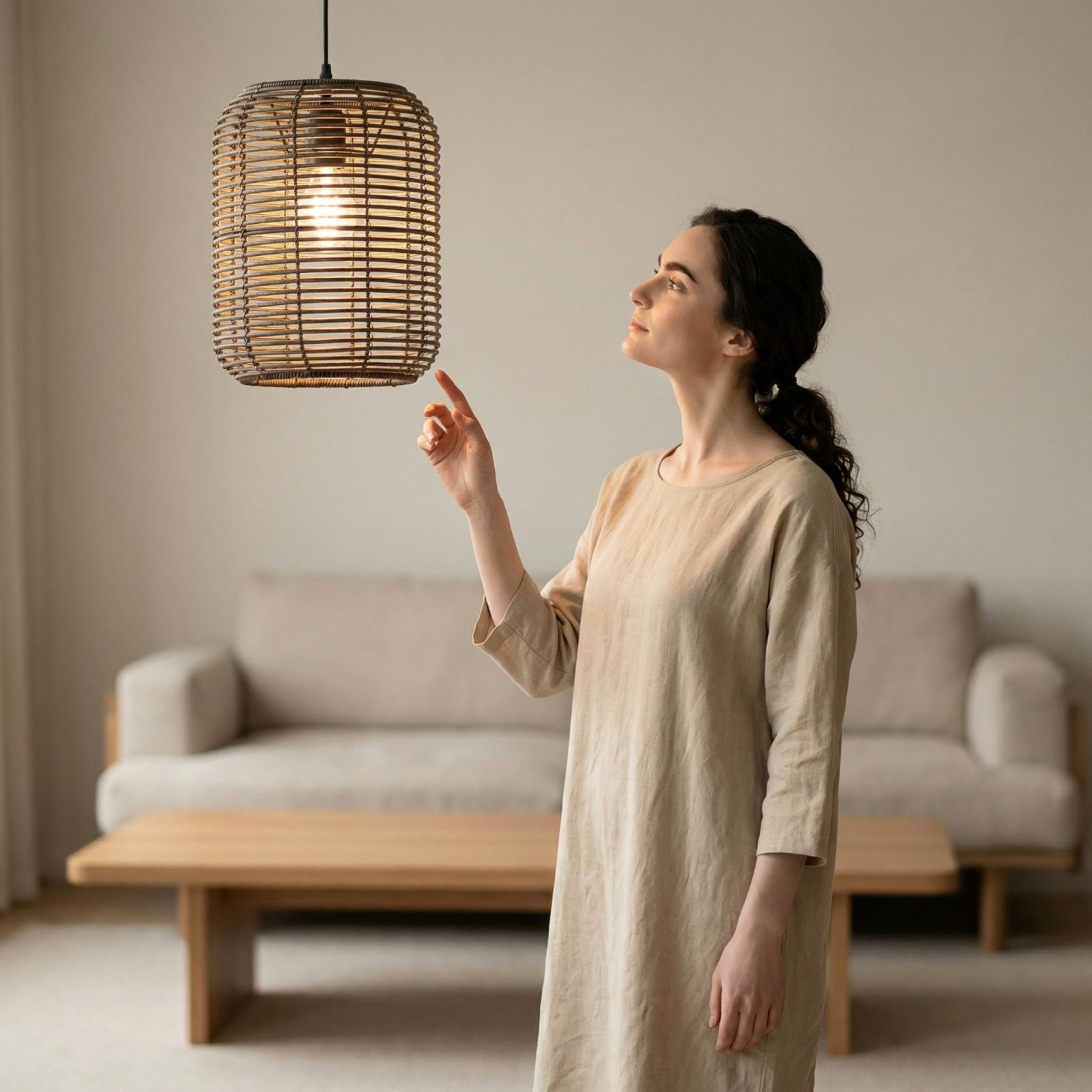 Hand-Woven Pendant Light Shade, Retro Style Lamp Cover for Ceiling Fixtures, Bohemian Wicker Chandelier Accessory, Vintage Hanging Light Guard for Indoor Decor