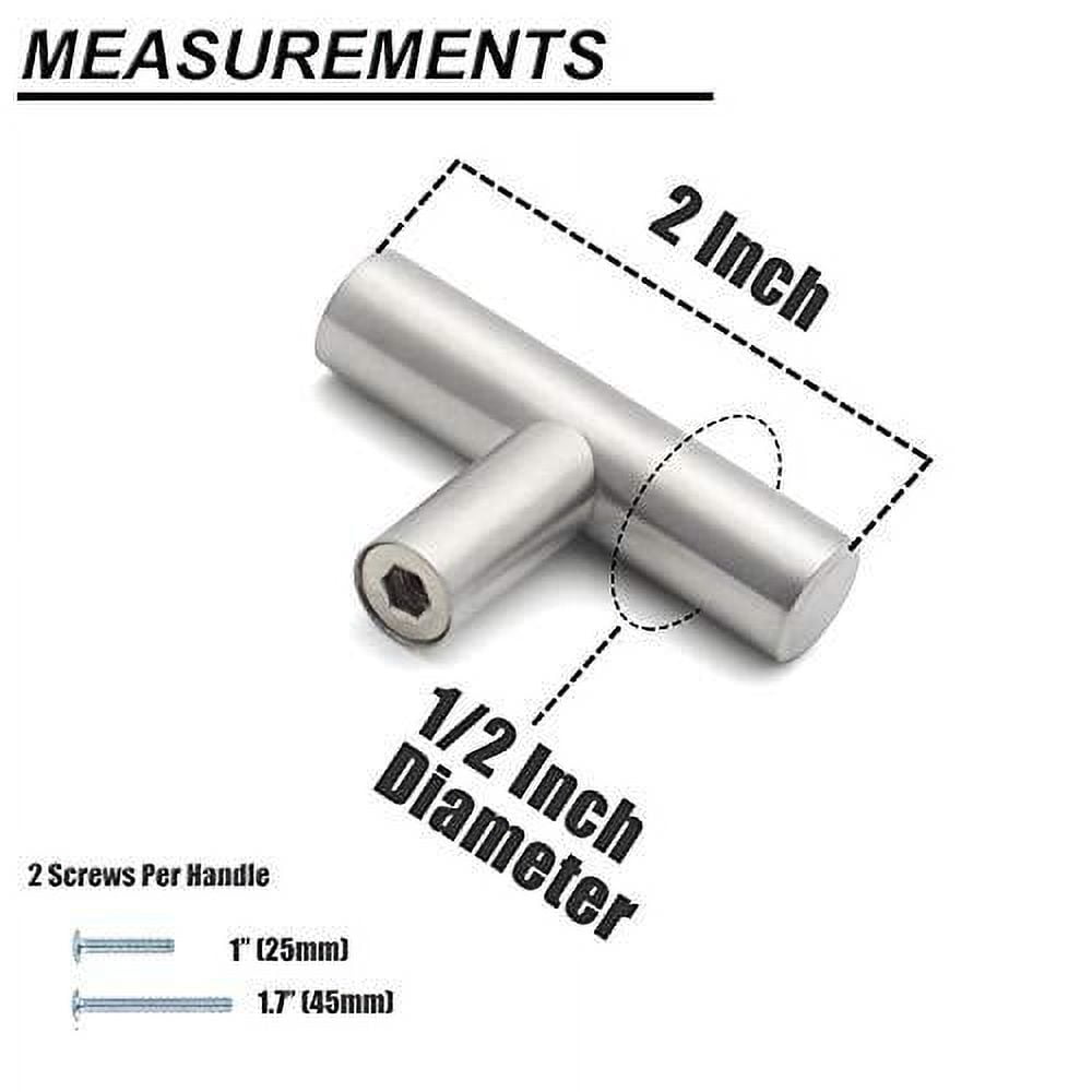 probrico (50 pack) satin nickel cabinet knobs, 2 inches length stainless steel round t bar cabinet pulls