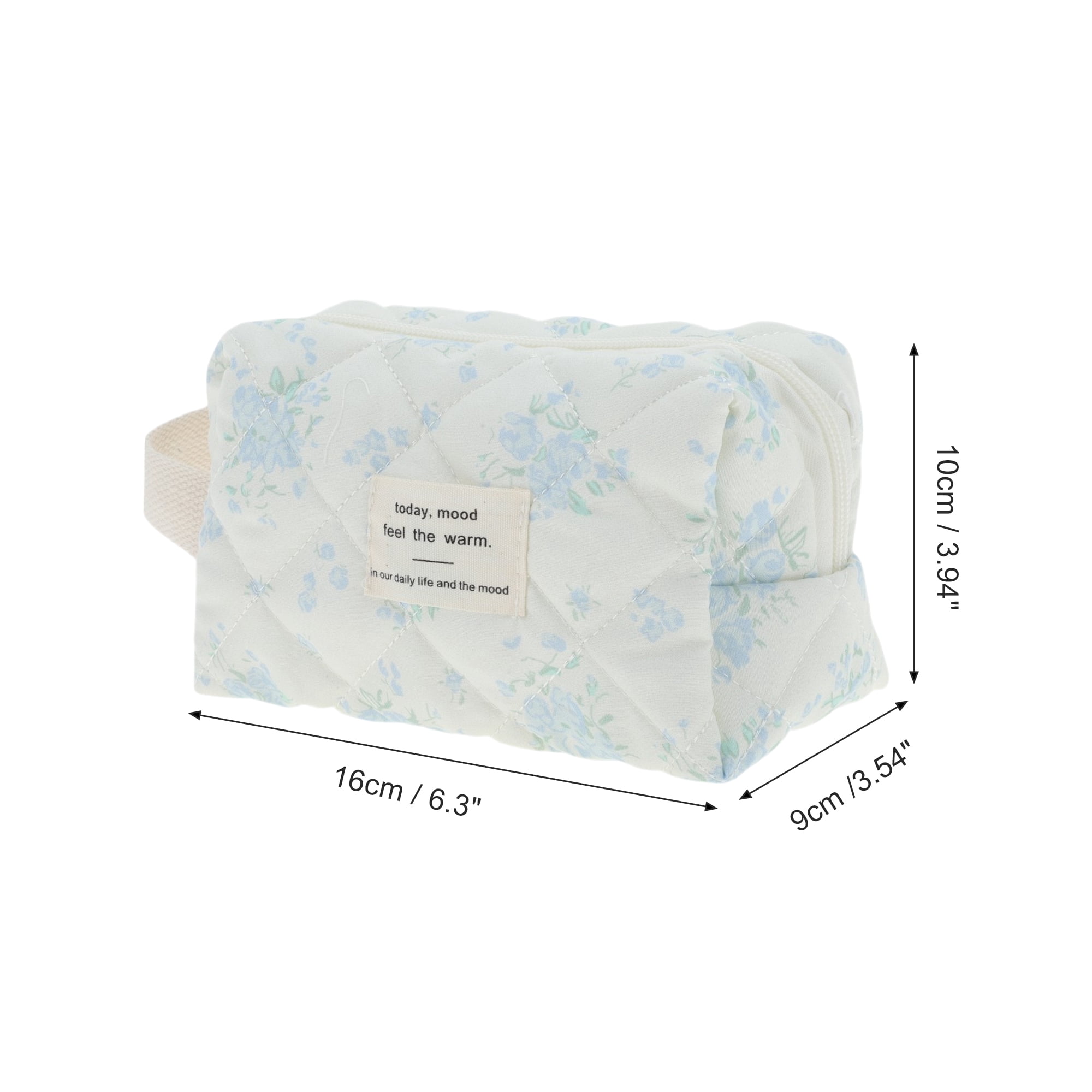 Unique Bargains 1Pc Durable Rose Floral Print Storage Makeup Bag for Vacation Blue