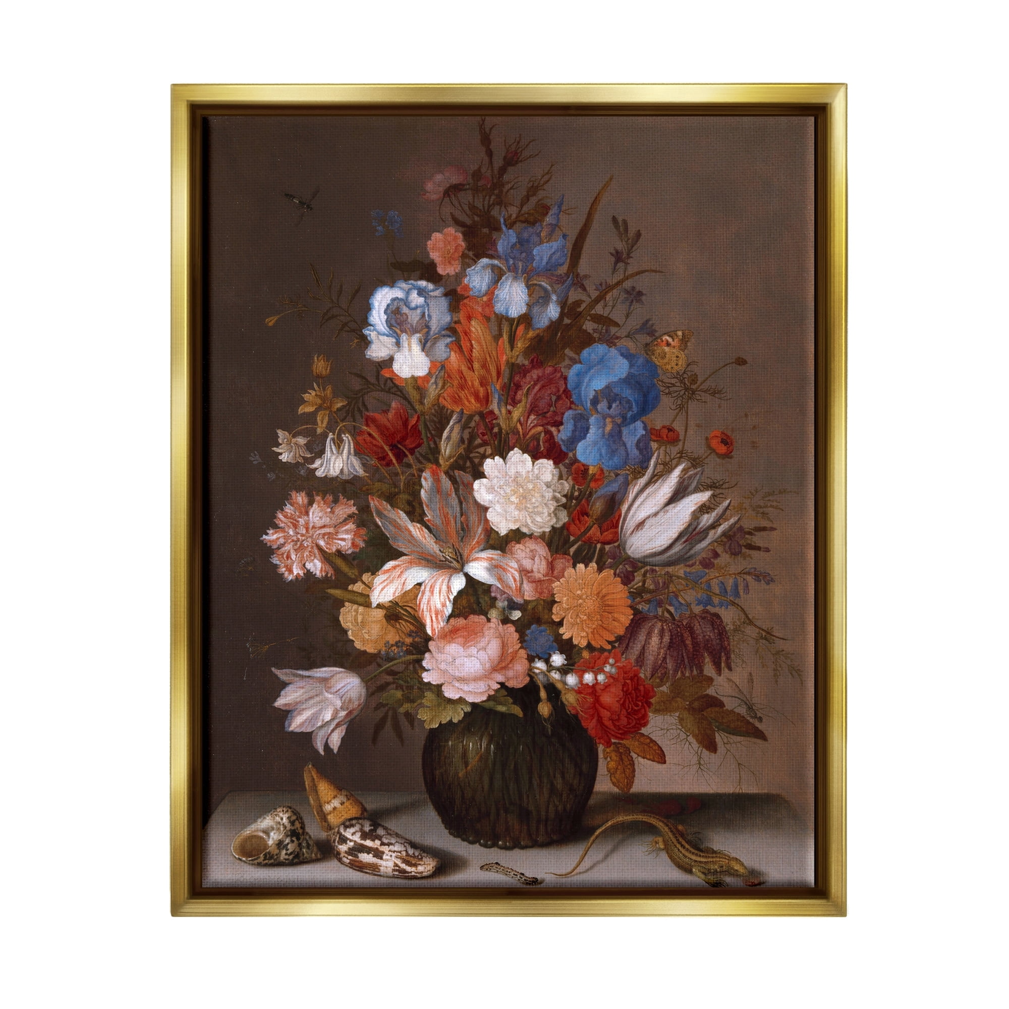 Stupell Industries Still Life with Flowers Balthasar van der Ast Painting Painting Metallic Gold Floating Framed Canvas Print Wall Art, Design by one1000paintings