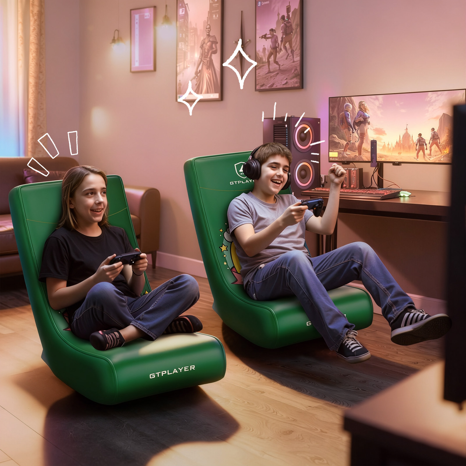 GTPLAYER Floor Rocker Gaming Chair，Green