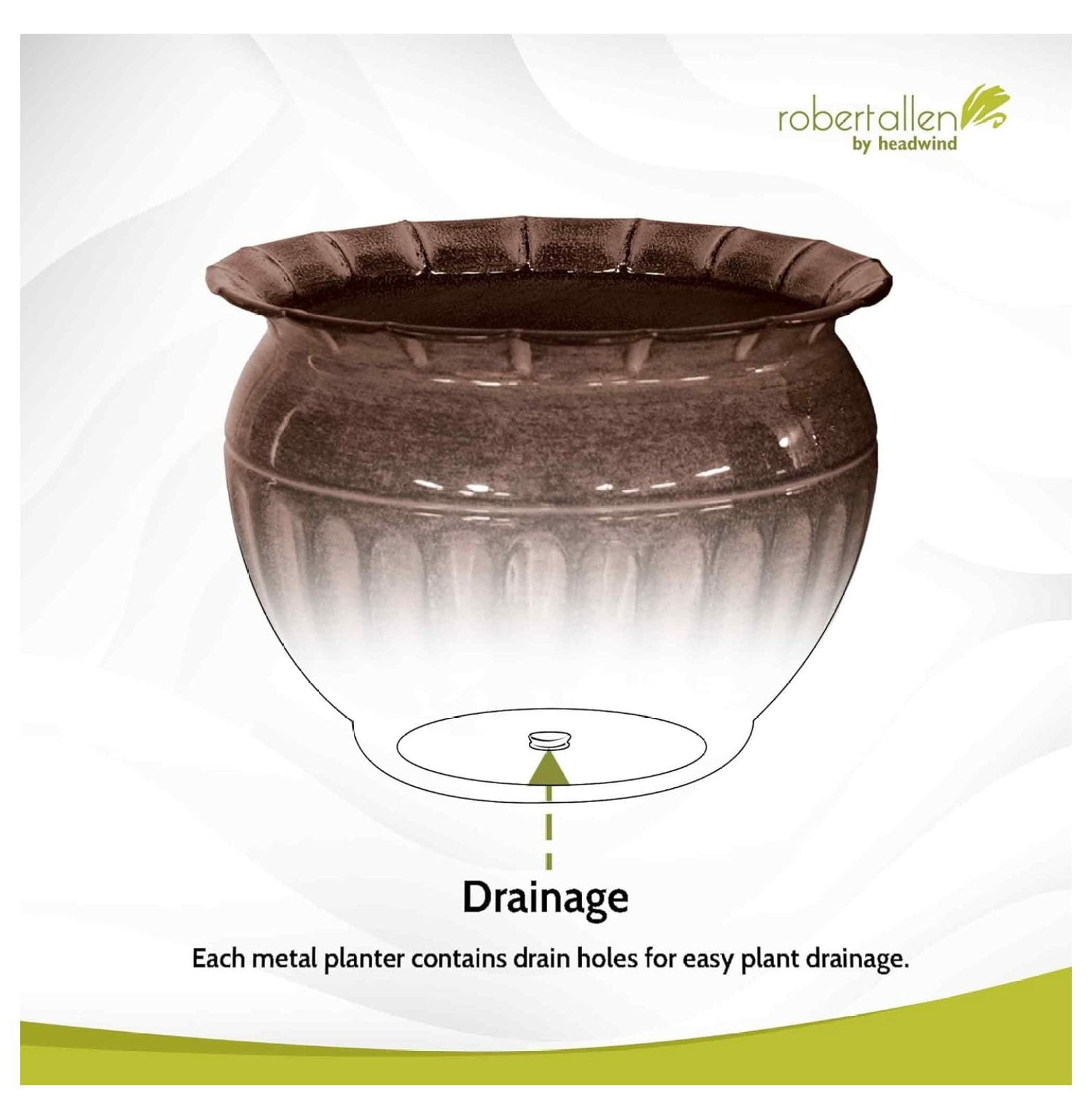 Ironstone Sutton Classic – 10" Brown Decorative Planter with Glossy Durable Finish with Drainage Plug – Lightweight Indoor & Outdoor Flower Pot Use by Robert Allen