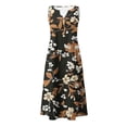 thumbnail image 5 of VBVC Women's Floral V-Neck Maxi Dress,Sleeveless Button Detail Flowy Dress For Women,Ladies Summer A-Line Beach Boho Sundress with Pockets,Black,S-5XL, 5 of 6