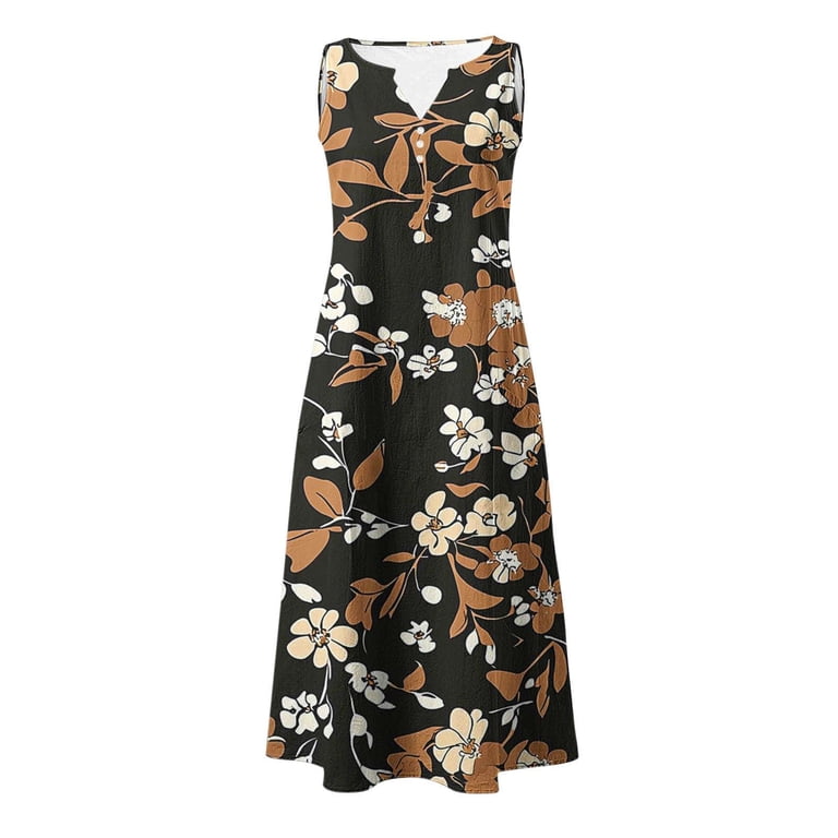 shift dresses for older ladies Yeaiivve Summer Women Trendy Boho Tunic Tank Dress Button V Neck Sleeveless Causal Dresses Swing Dress with Pockets Black ROYAL BLUE Size 6 indian style Product Information Color:Same as pic color Linen dress