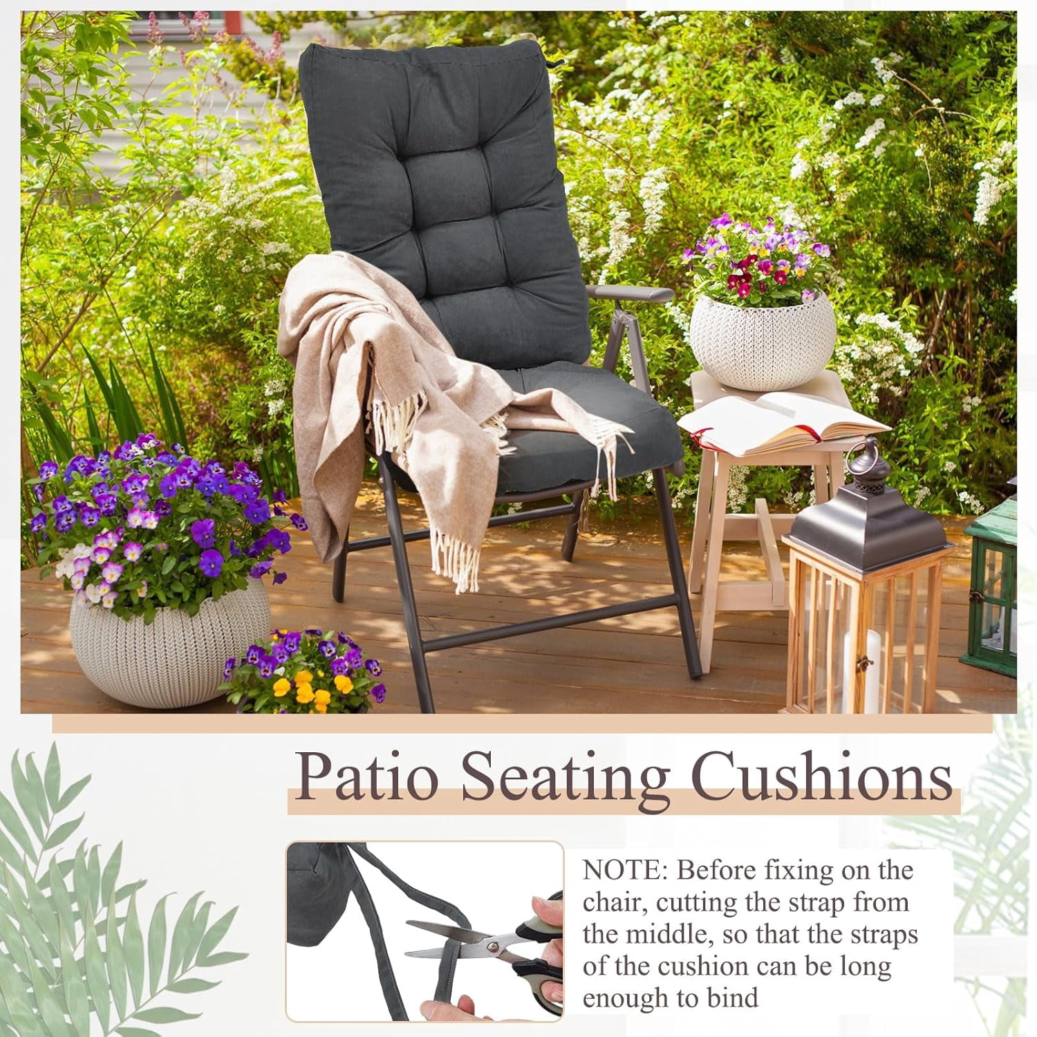 4 Sets Outdoor Patio Chair Cushions Seat High Back Tufted Pillow Replacement Rocking Chair Cushions Pads for Patio Summer Seasonal Indoor Home Office (Dark Gray)