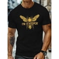 thumbnail image 1 of [I'M A KEEPER Bee Graphic Tee] 1pc Men's Casual Crew Neck T-Shirt - "I'M A KEEPER" Bee Graphic, Lightweight Cotton Knit Fabric, Slight Stretch, Regular Fit, Geometric Pattern Summer Top, 1 of 6