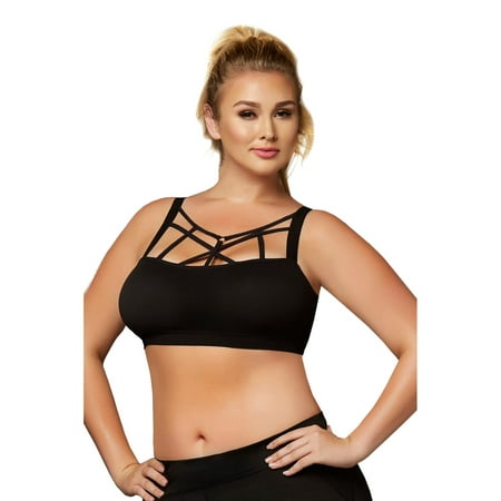 Womens Plus Size Athletic Seamless Strappy Detail Active Sports Bra