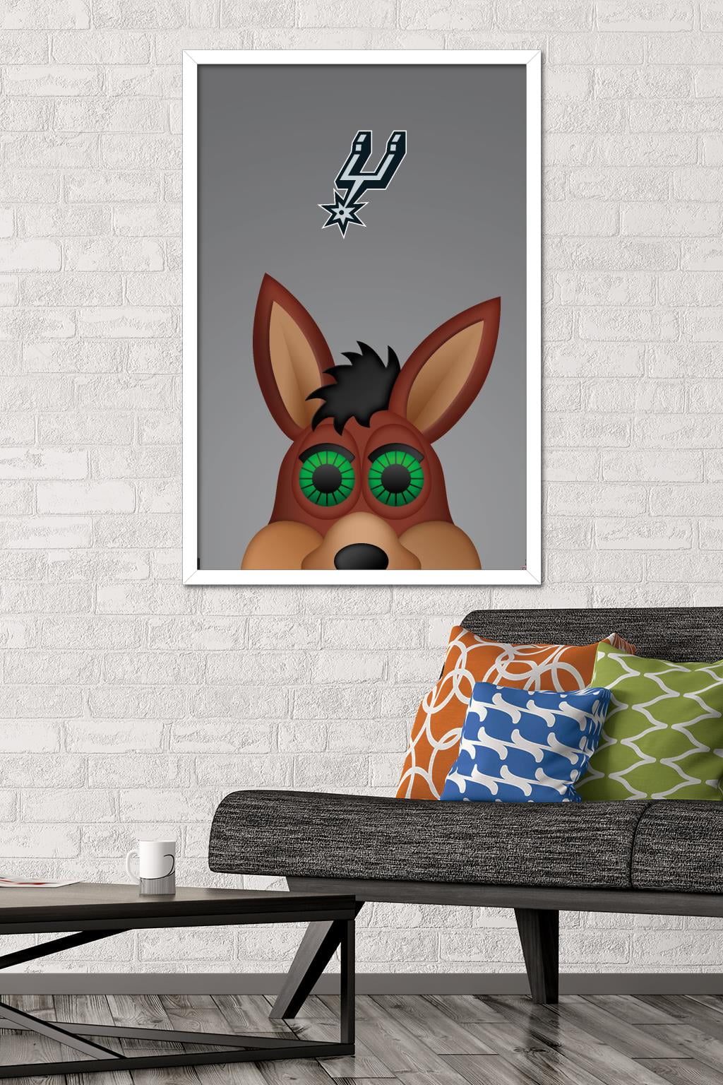 NBA San Antonio Spurs - S. Preston Mascot Coyote Wall Poster, 22.375" x 34", Framed