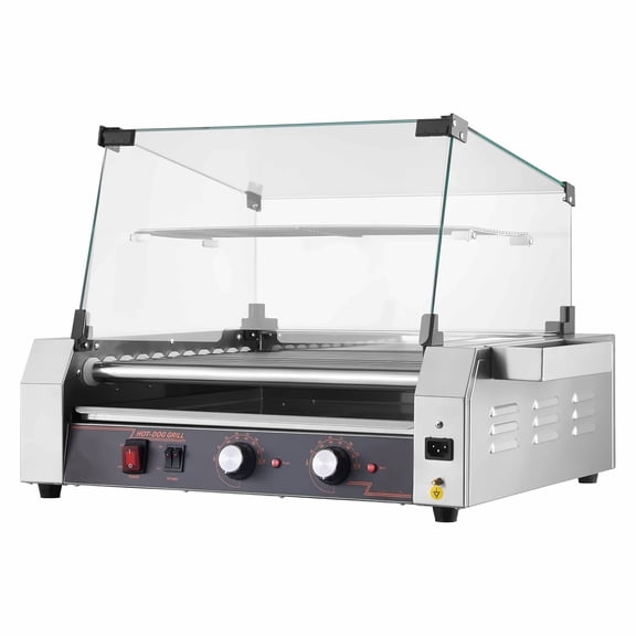Electric Hot Dog Roller Grill 30 Capacity, 1600W Commercial Stainless Steel Cooker with Cover