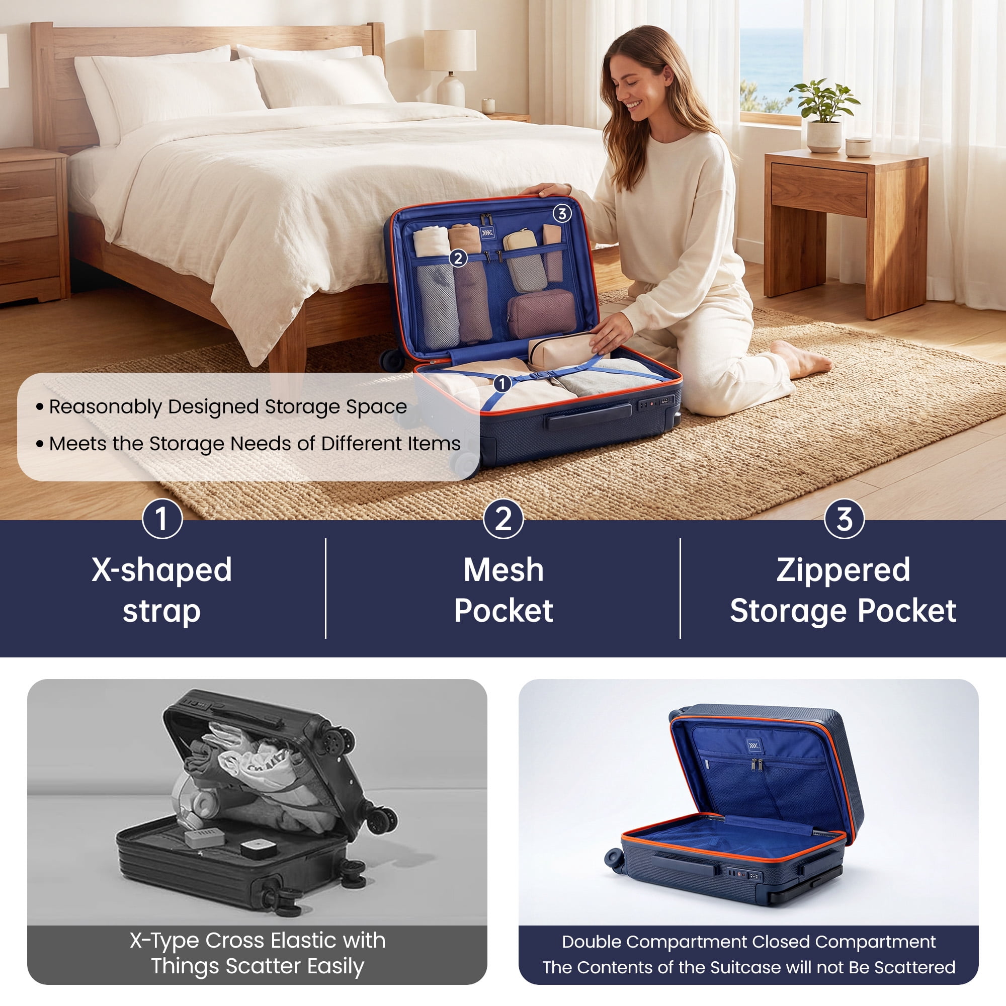 New York Xpress 20" Carry on Luggage,PC Hardside Expandable Suitcase with Silent Wheels & Aluminum Wide Handle,TSA-Approved, Navy - LP13803