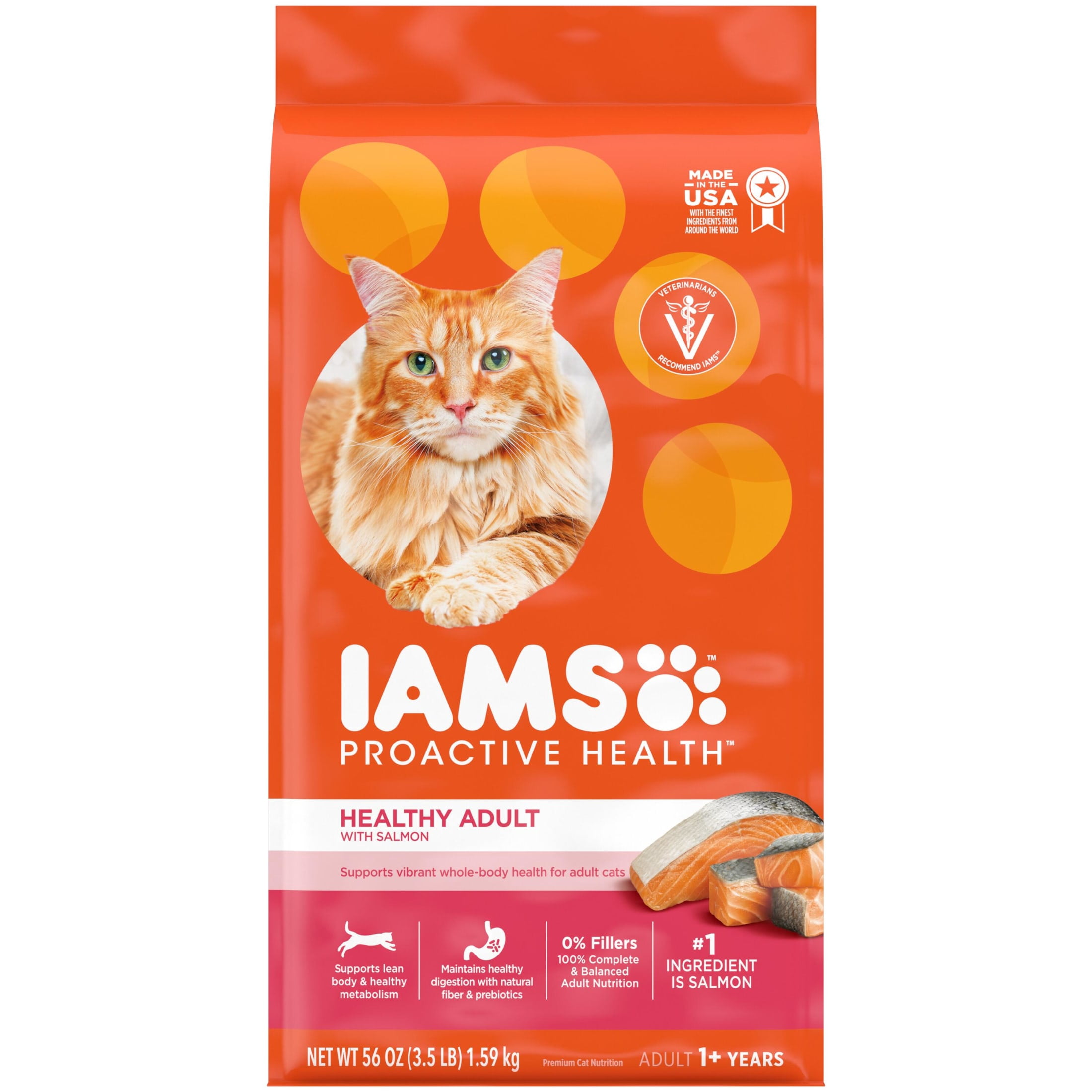 (4 pack) Iams Proactive Health Salmon Dry Cat Food, 3.5 lb Bag