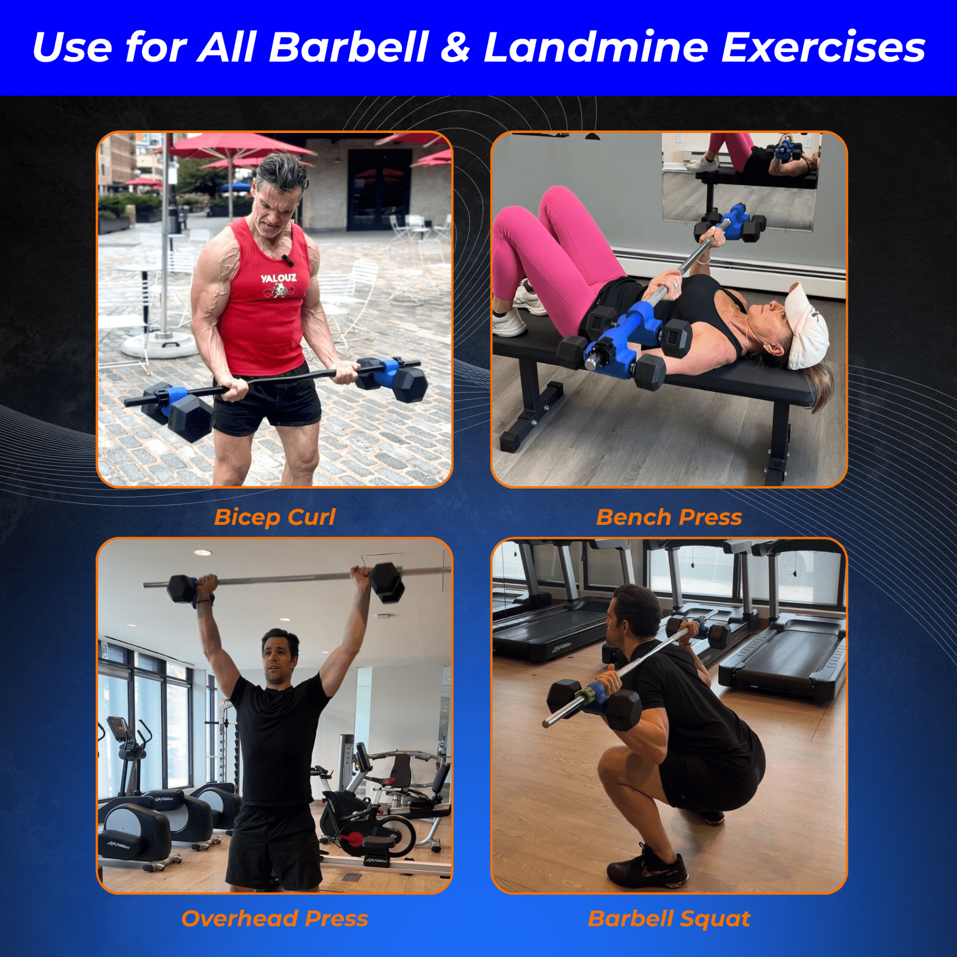 Dualbell Blue Superset- Convert Dumbbells to Barbell Adapters- for 1" Standard Bar Strength Training