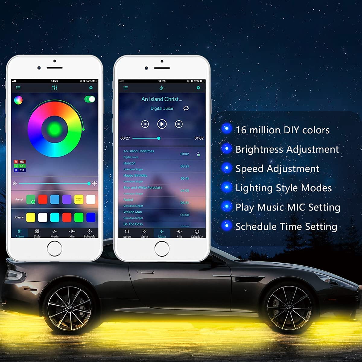 Gowinsee Double Row Car Underglow Lights Kit