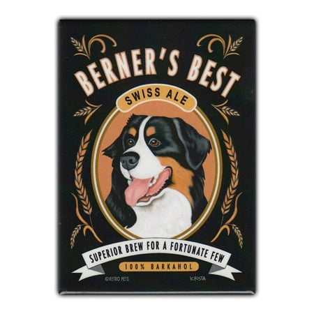 Retro Pets Refrigerator Magnet - Berner's Best Swiss Ale (Beer), Bernese Mountain Dog - Vintage Advertising Art - 2.5