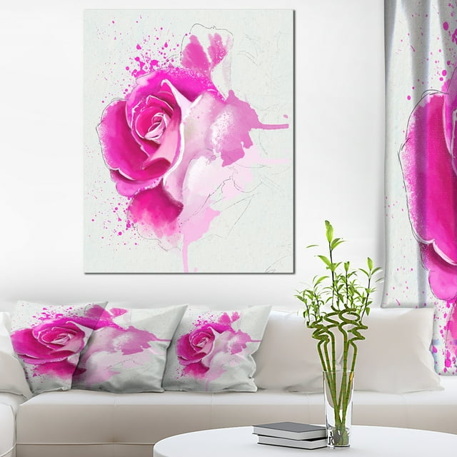 Fleur Rose Vif Aquarelle - Uvre d'Art sur Toile