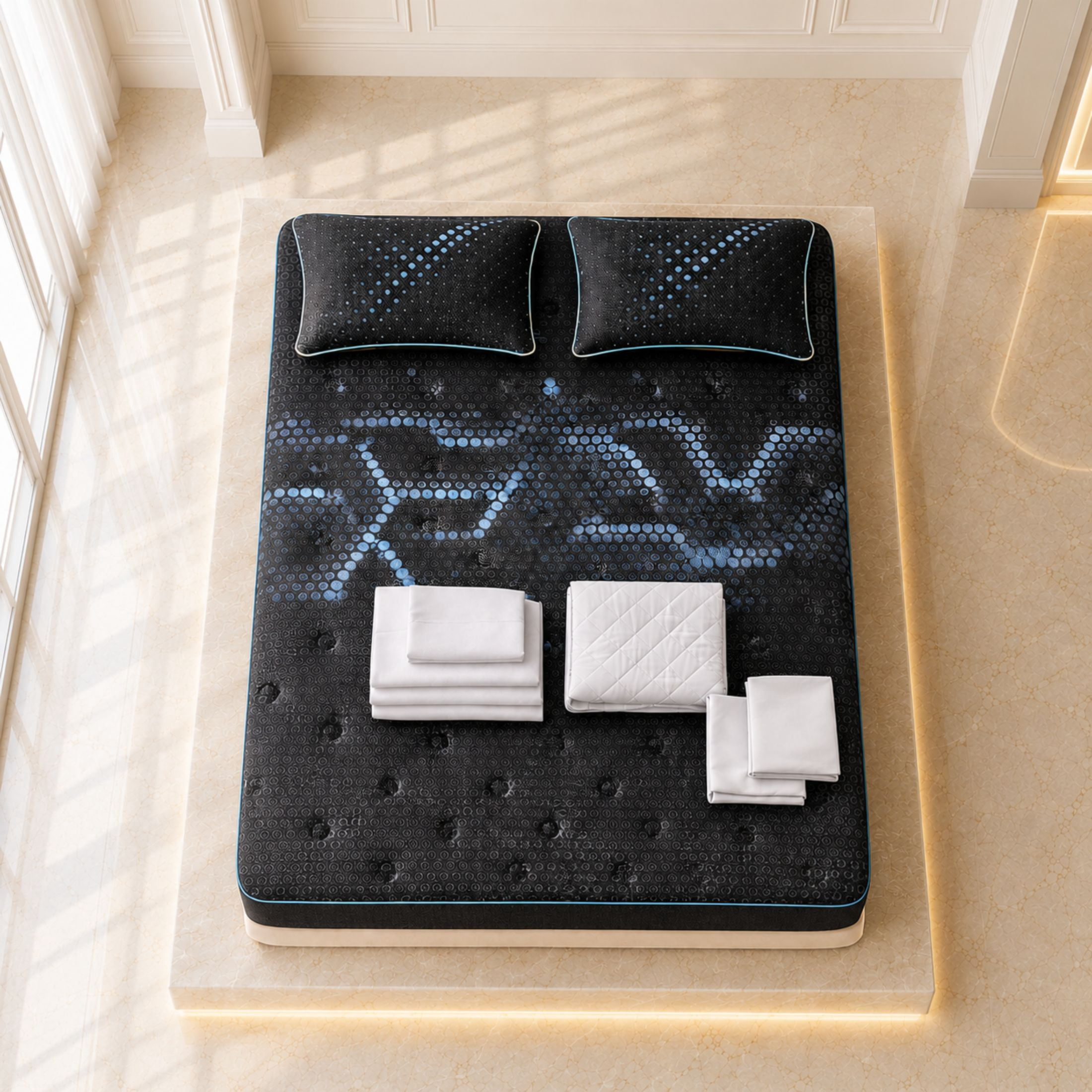 SciTemp by Somn Company 10-Piece Sleep Solution 14" Graphene + IceTech Cooling Memory Foam Mattress, Full.