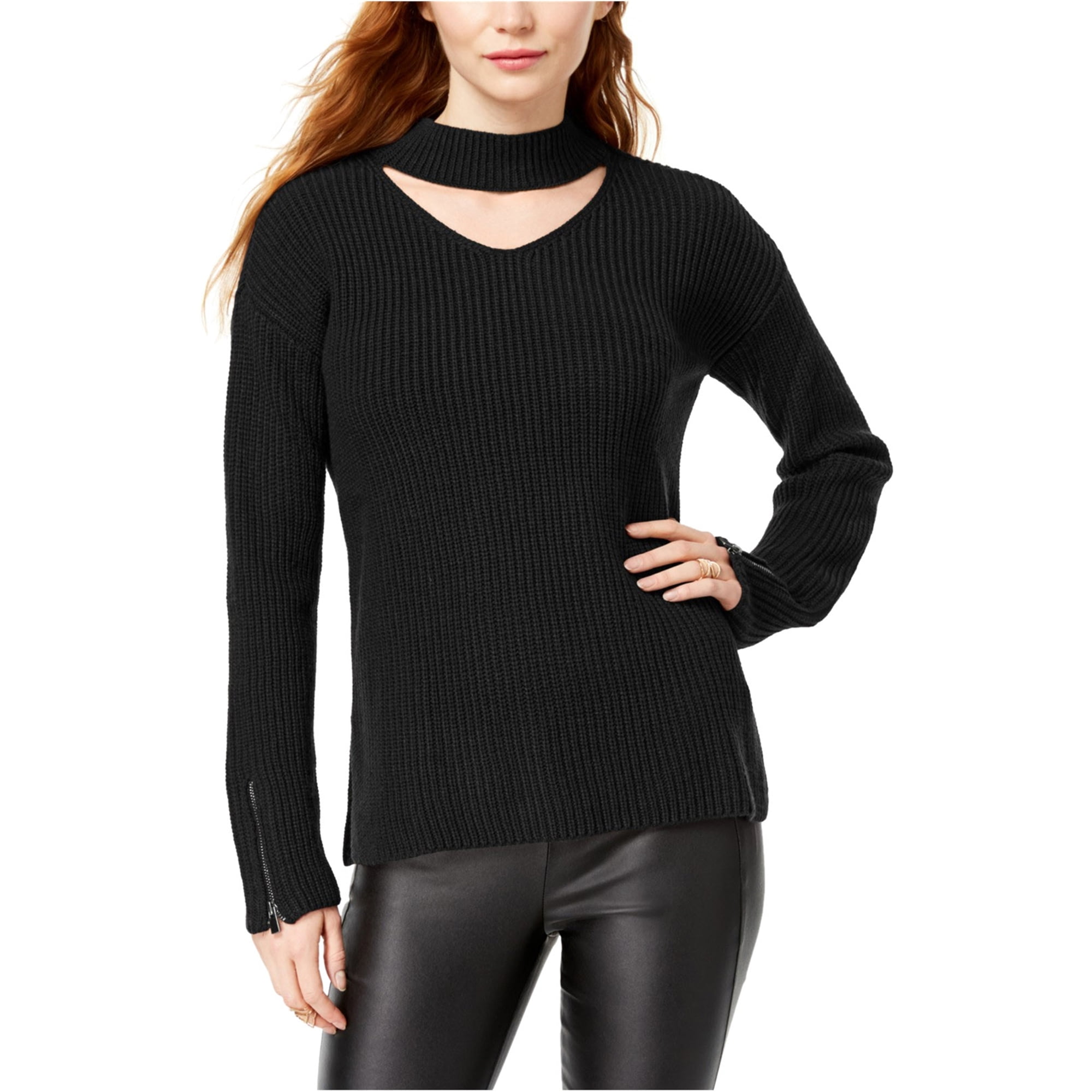 bar III Womens ChokerNeck Pullover Sweater, Black, Large