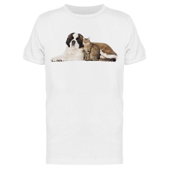 Saint Bernard Dog And A Cat Tee Men's -Image by Shutterstock