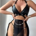 thumbnail image 4 of Sexy lingerie for Women,Mesh Sheer Long Dress and Thong 2Piece Set PU Leather Halter Bra Sheer Nightwear for Roleplay, 4 of 6