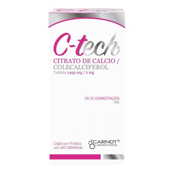 C-Tech Citrato de Calcio 1495mg / 2mg, 60 Tabletas