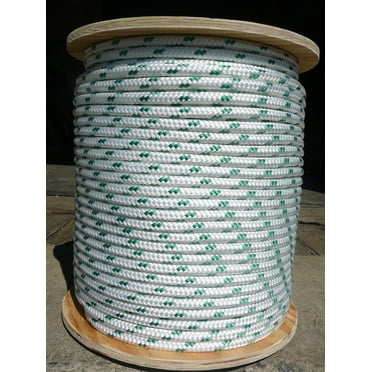 Sailboat Rigging Rope 7/16" x 200' White/Green Double Braided Sheet Halyard Line