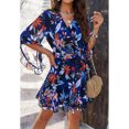 thumbnail image 2 of Anbech 2024 V Neck Wrap Boho Dress for Women Floral Flowy Dress with Belt Ruffle 3/4 Sleeve Short Mini Dress, 2 of 8
