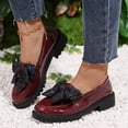thumbnail image 2 of Gpaecead Women Plaid Bow Thick Sole Loafers Patent Leather Heightening Spring Summer Versatile Slip On Shoes, Burgundy, 2 of 8