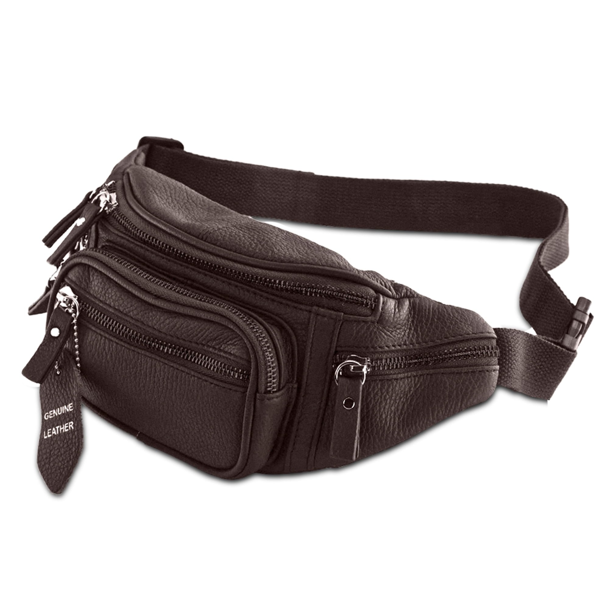 BRAND NEW 8" BLACK LEATHER FANNY PACK ~ HIKING WALKING HUNTING FISHING CAMPING 