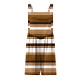 thumbnail image 5 of Feancey Womens Striped Romper Shorts Adjustable Sleeveless Overalls Short Jumpsuits Square Neck Button Casual Beach Summer Rompers with Pockets Brown XL, 5 of 8
