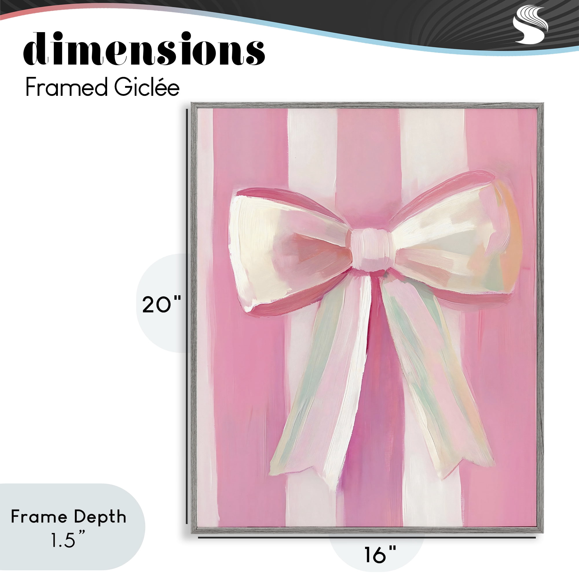 Stupell Industries Preppy Pink Bow on Stripes Gray Framed Giclee Art, design by The Prints Vibe