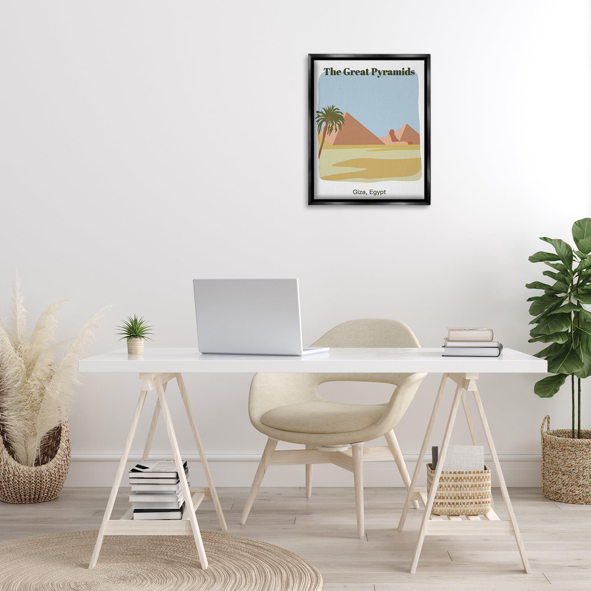 Stupell Industries Great Pyramids Architecture Town & City Painting Black Floater Framed Art Print Wall Art, 17 x 21