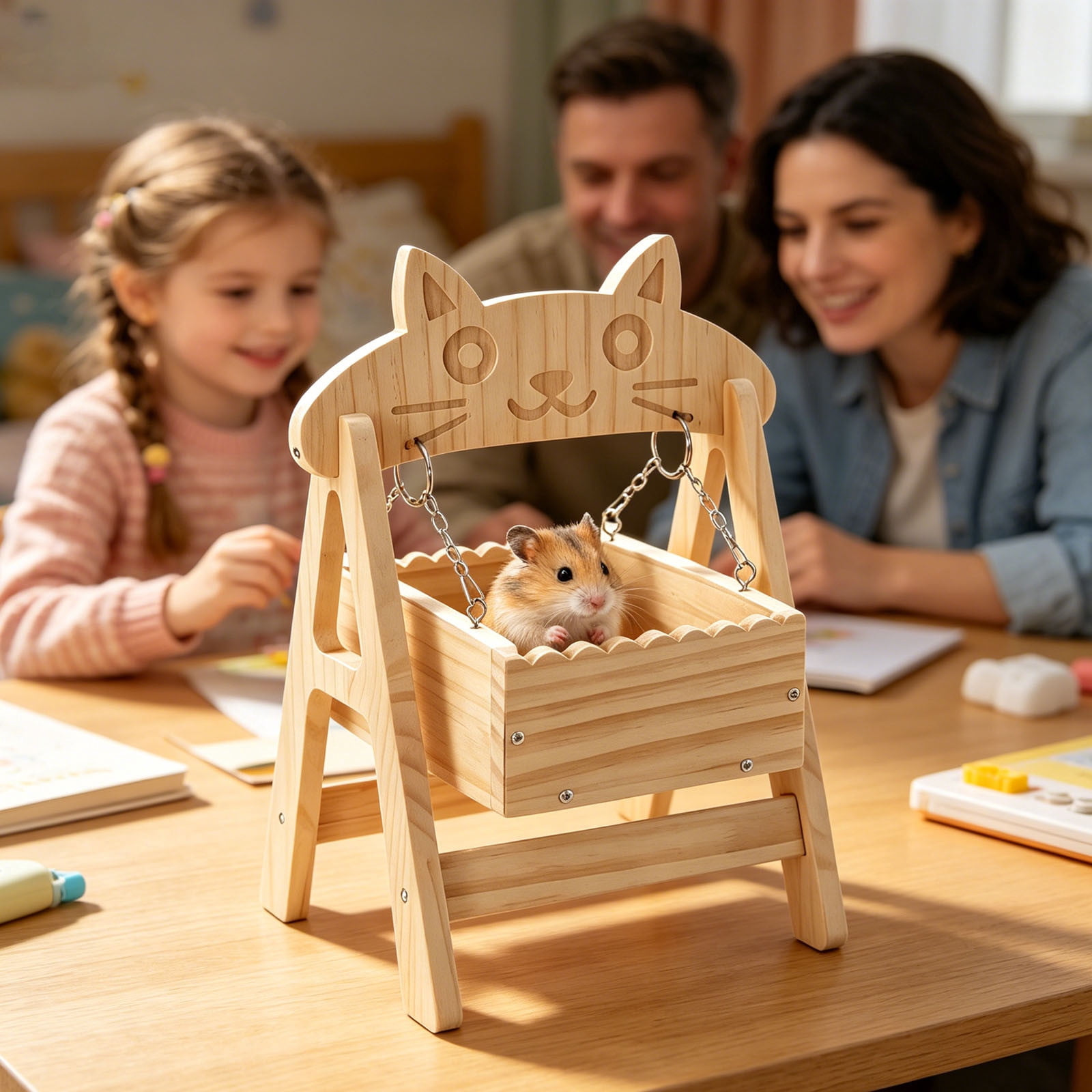 Natural Wood Hamster House 13 Inch Chew-Proof Small Animal Hideout Cage Decor Indoor Habitat Rest Shelter for Gerbils Mice Bunny Ferrets