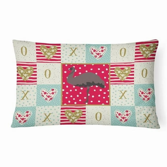 Caroline's Treasures CK5349PW1216 Emu Love Canvas Fabric Decorative Pillow, Red, 12H x16W, multicolor