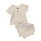 thumbnail image 1 of Algodón Casual verano recién nacido bebé niños niñas trajes traje acanalado de punto camisetas de manga corta Tops + Pantalones cortos 2 uds niños chándales Tan Jianjun unisex, 1 of 2