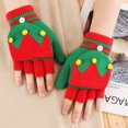 thumbnail image 2 of 2 guantes navideños de medio dedo con solapa de punto con dibujos animados navideños y dedos abiertos, cálidos, 734, 2 of 5
