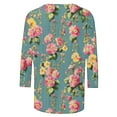 thumbnail image 4 of Ichuanyi Women's Spring Fashion Flowers Printed Mid-length 3/4 Sleeves T-shirt Blouse O-Neck Casual Tunic Tops, 4 of 4