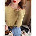 thumbnail image 4 of ML Women Pullovers Sweaters Knit Soft Jumper tops Ruched Autumn Winter Tops O-Neck Ribbed Long Sleeve  Slim Female Sweater, 4 of 5
