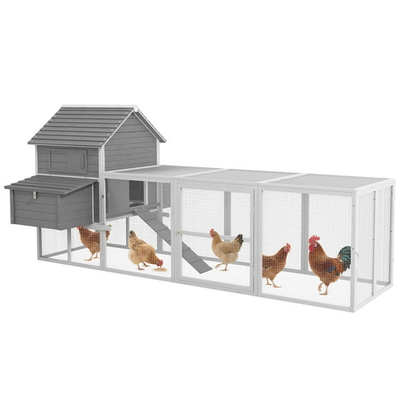 PawHut Wooden Chicken Coop with Nesting Boxes, Run for 4-6 Chickens