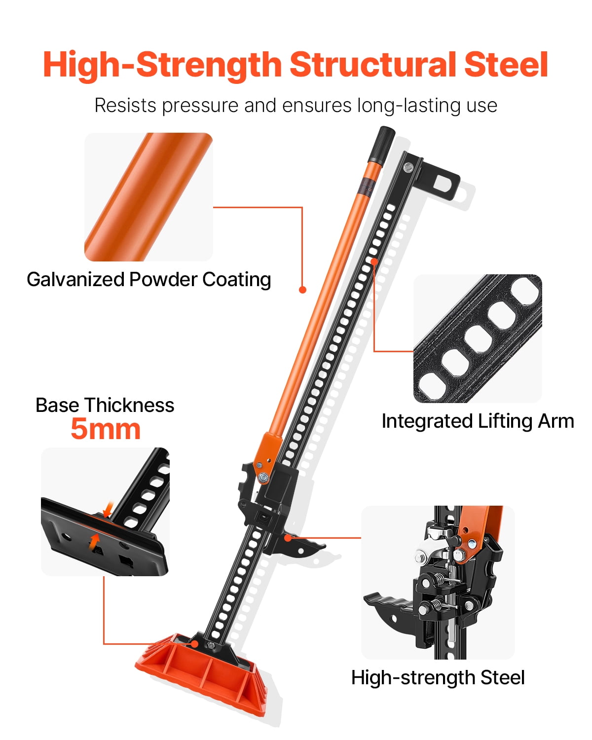 VEVOR Farm Jack with Base, 48" Utility High Lift Farm Jack, 3.18 Ton (7,000 lbs) Capacity Ratcheting Off Road Utility Jacks, Heavy-Duty Lift Jacks with 5.12"-42.5" Lifting Range for Tractor,Truck,SUV