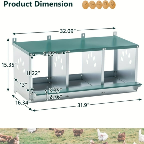 Chicken Nest Box, Wall Mountable Metal Poultry Nesting Boxes for Chicken, Chicken Egg Laying Box Fit for Different Chicken Breeds, Large Vented Holes Chicken Coop Box for Hens, Rabbits, Ducks, Geese