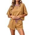 thumbnail image 2 of IUYRTFE Women's 2-Piece Short Sleeve Relaxed Fit Set Round Neck Top and Drawstring Shorts Casual Outfit, 2 of 7
