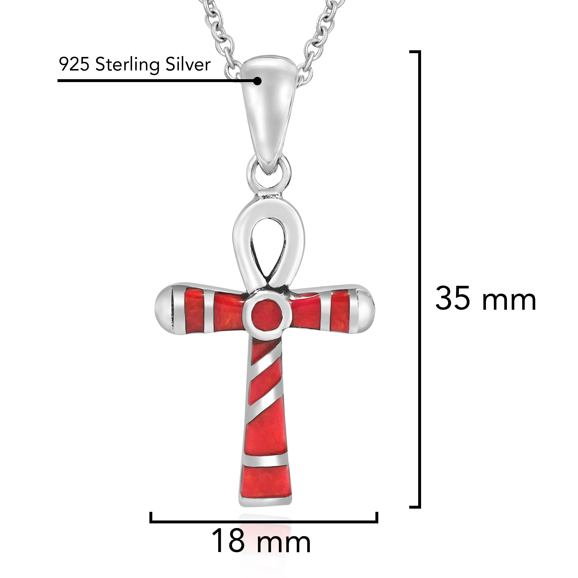 Eternal Egyptian Ankh Cross Synthetic Coral Inlay .925 Sterling Silver Pendant  Necklace | Sterling Silver Necklace for Women | Long Necklaces for Women -  Walmart.com