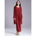 thumbnail image 2 of inlzdz Womens Chiffon Pant Suits 3 Piece Mother of The Bride Wedding Outfit Evening Cocktail Party Suit 04 Burgundy L, 2 of 7