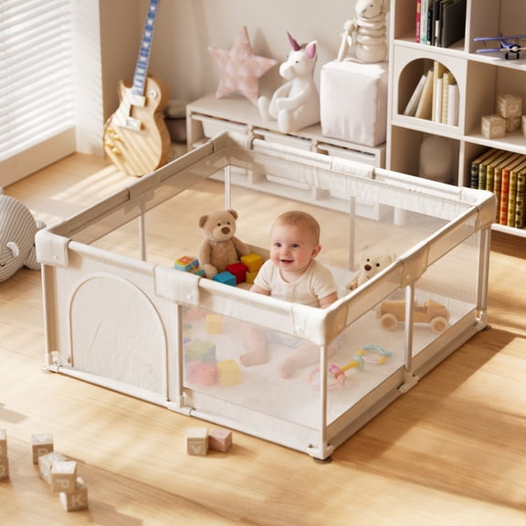 BEAUTYPEAK 48"x48" Large Baby Playpen Toddler Play Yard Fence for Boys and Girls, Light Gray