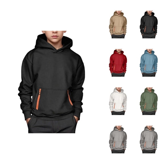 Boys Hooded Sweatshirt With Front Pocket Casual Pullover For Kids Youth Soft Comfortable Athletic Jacket