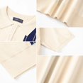thumbnail image 5 of Telankuip Mens Casual Knit Polo Shirts Short Sleeve Vintage Striped Quarter Button Lapel T-Shirt Stretchy Slim Fit Vacation Shirt Trendy Color Block Business Casual Tee Tops Beige XL, 5 of 5