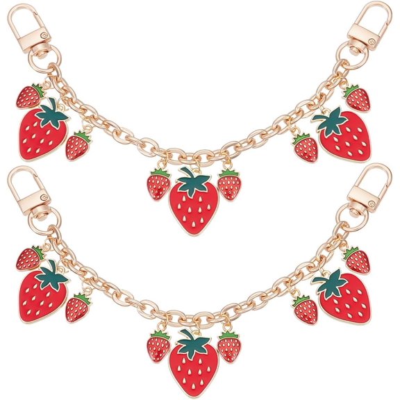 2Pcs Purse Chain Strap Replacement 8.4 Inch Short Gold Purse Extender Chain Decorative Enamel Red Strawberry Charm Bag Handle with Buckle for Handbag Clutch Tote Bag Wallet Extension