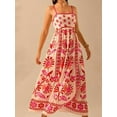 thumbnail image 5 of Womens 2025 Summer Floral Maxi Dress Sleeveless Spaghetti Strap Printed Smocked Boho Beach Long Dress Red XL, 5 of 7